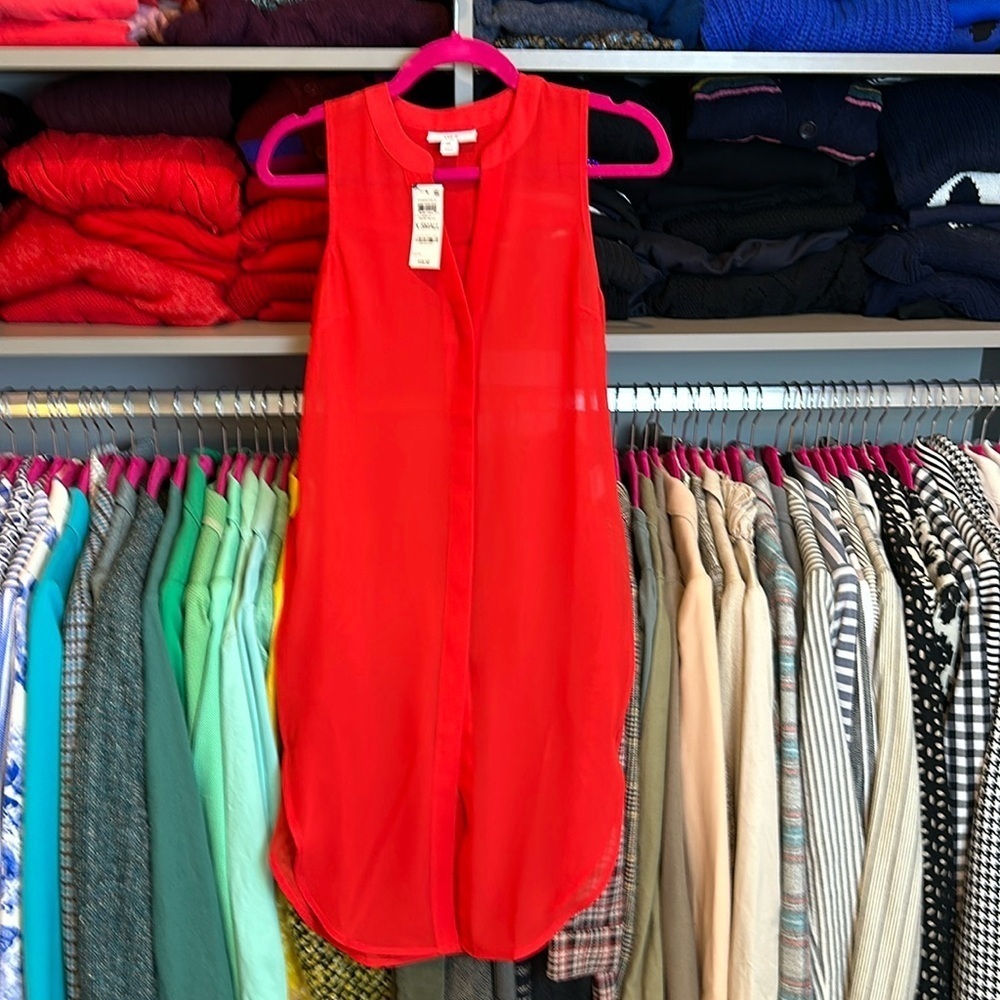 Bar III red sheer sleeveless v neck duster size XS BWT​